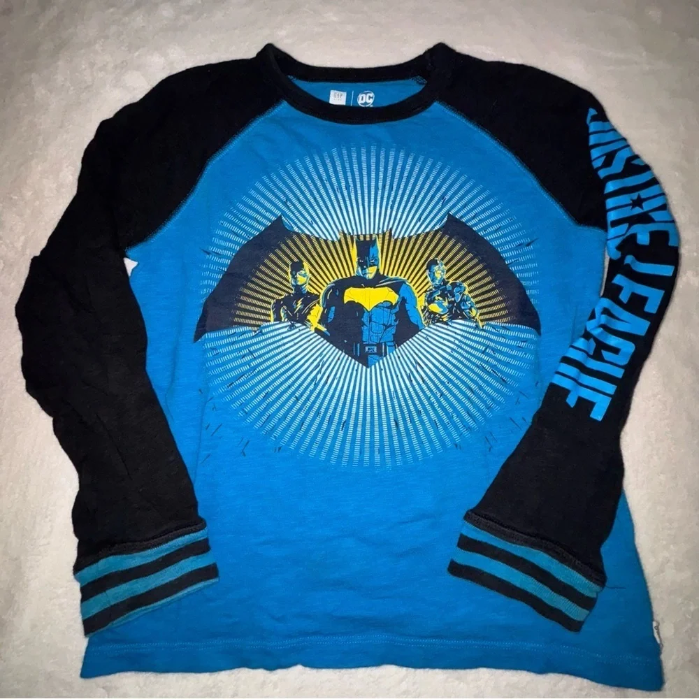 GAP Blue and Black Justice League Long Sleeve Tee